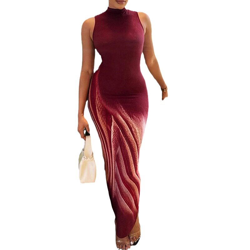 Sleeveless Stand Collar Dress Fashionable Floral Print Mid Length Sexy Elegant Bodycon Style Perfect for Parties