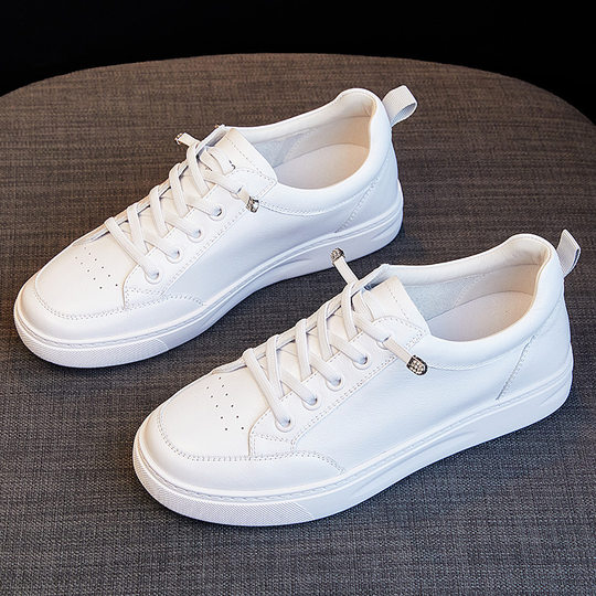 Genuine Leather White Shoes Women's Shoes 2023 New Spring Explosions Sports Board Shoes Top Layer Cowhide All-match Casual Spring and Autumn
