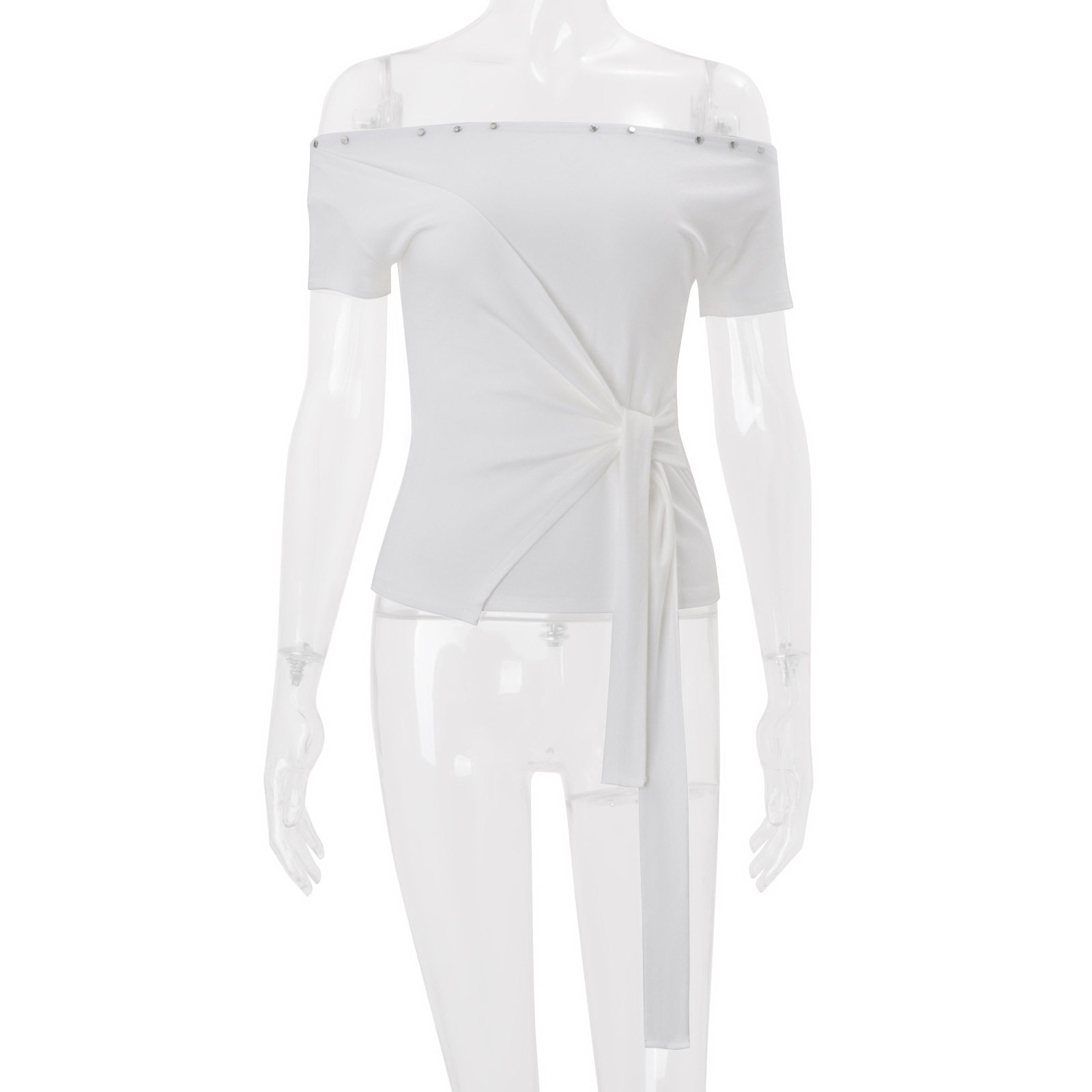 Off Shoulder Crop Top Summer Collection Slim Fit Tie Waist Versatile Style Wholesale Available