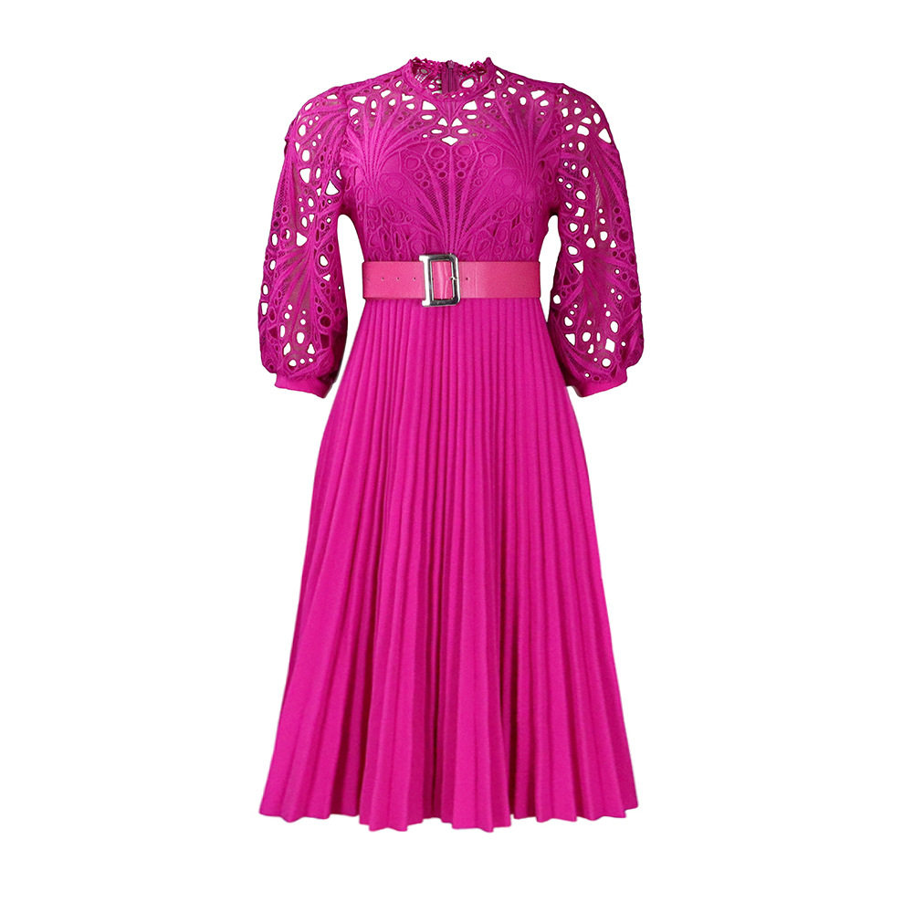 Plus Size Lace Hollow Out Pleated Dress Fashionable Elegant Sexy Perfect for Parties and Special Occasions