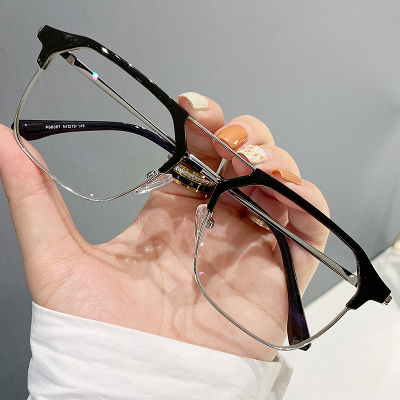 68087 Little Red Riding Book Shake Voice Live Broadcast Double Beam Metal Retro Personality Anti-Blue Light Flat Mirror Frame Men Can be Equipped with Myopia