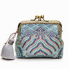 Holiday Gift Retro Chinese Style Women's Silk Brocade Forged Double-Layer Tassel Coin Purse Coin Bag Storage Bag