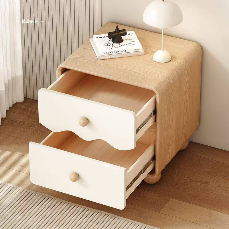 Ready Stock, Quick Delivery, Solid Wood Bedside Table, Light Luxury, High-End Feel, Wave Pattern Storage Cabinet, Home Bedroom, Simple Bedside Cabinet