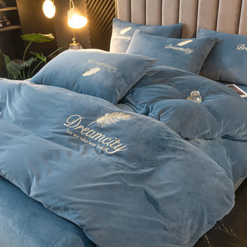 Winter Milk Velvet Four-Piece Coral Velvet Winter Bed Bed Sheets Quilt Cover Fleece-Lined Warm Thickeneded Flannel Bedding