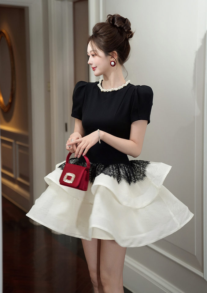 Đầm maxi nữ thắt eo tay phồng phong cách Pháp mùa hè — [Màu đen] chi tiết 1