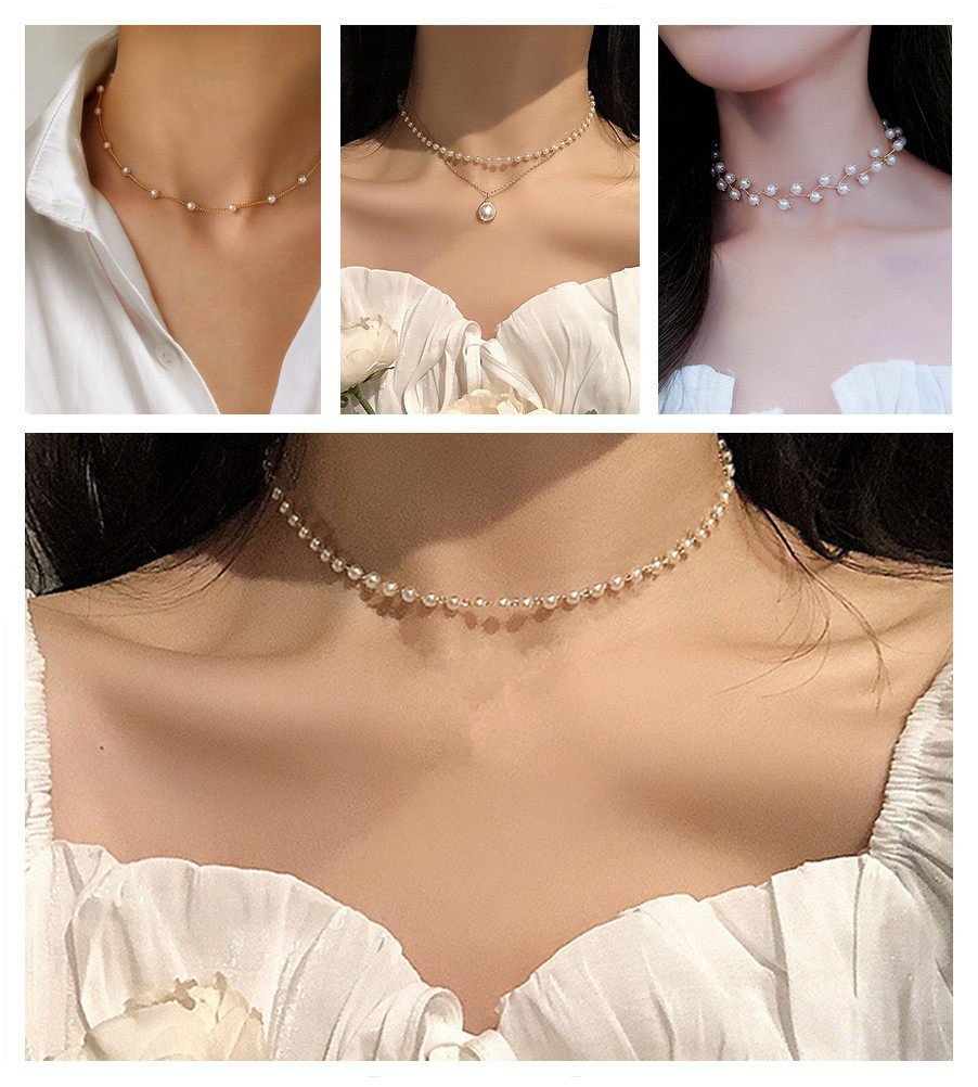 Korean retro simple pearl necklace women ins temperament simple choker clavicle chain women wholesale AA3322
