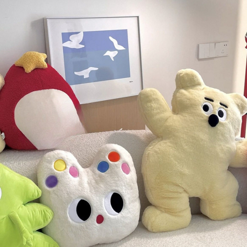 Scandinavian Style Milk Puff Cat Pillow Dopamine Plush Doll Cute Pink Flower Sofa Bedroom Pillow Birthday Gift