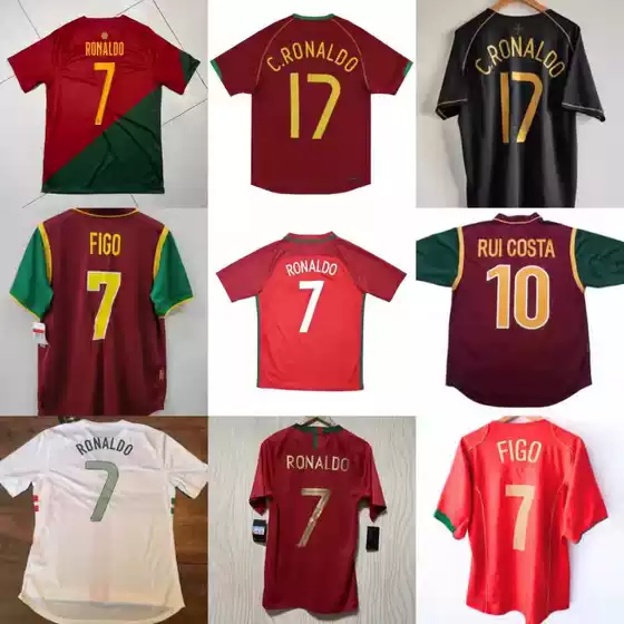 Classic Retro Portugal 2012 Home and Away No.7 Ronaldo No.10 Figo Football Shirt Men's and Women's T-shirt Cross Border