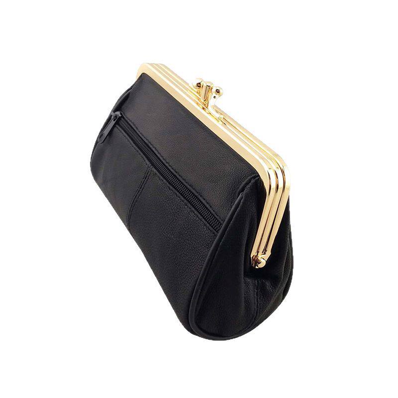 Men's and Women's Retro Genuine Sheepskin Metal Clip Coin Purse Clutch Bag