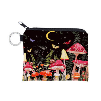 Amazon New Colorful Mushroom Printed Coin Purse Water-repellent Portable Personalized Storage Card Case Key Case