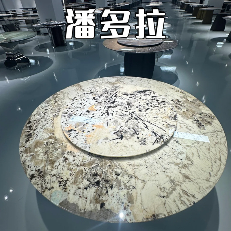 定制实木奢石餐桌新中式带转盘圆桌小户型高端景泰蓝大理石餐桌