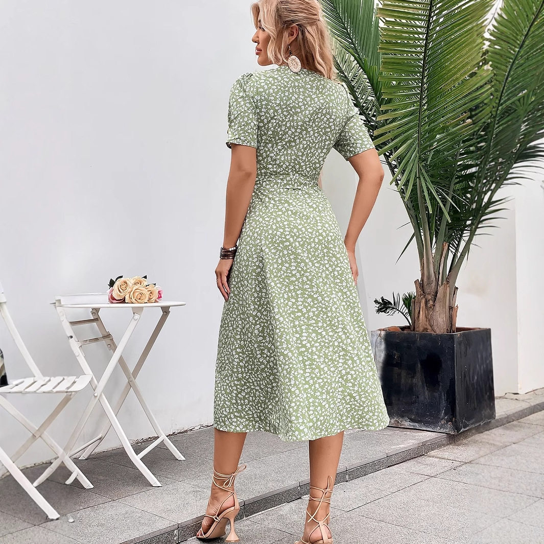 Floral Knot Dress Elegant Casual Style Suitable for Commuting and Vacations Available for Wholesale