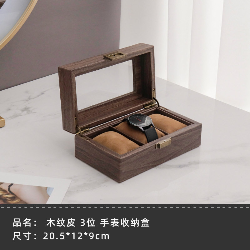 3コンパートメント木目調レザーブレスレットジュエリーボックス - ハンドピロー付き♢