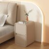 Cream Style Bedside Table Simple Modern Solid Wood Leather Bedside Table Small Ultra-Narrow 20cm Normcore Mini Storage Cabinet