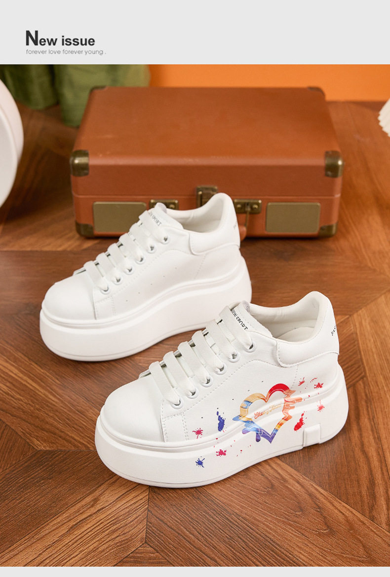 Giày sneaker nữ chạy bộ mesh thoáng đế wedge 8 cm — Trắng, đen, Trắng chi tiết 12