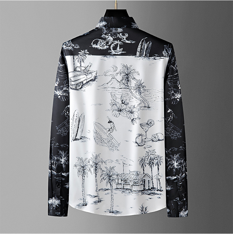 Áo sơ mi nam dài tay họa tiết cây in kỹ thuật số, vải polyester không ủi — Màu sắc hình ảnh, Giá bán đại lý không được nhỏ hơn 208