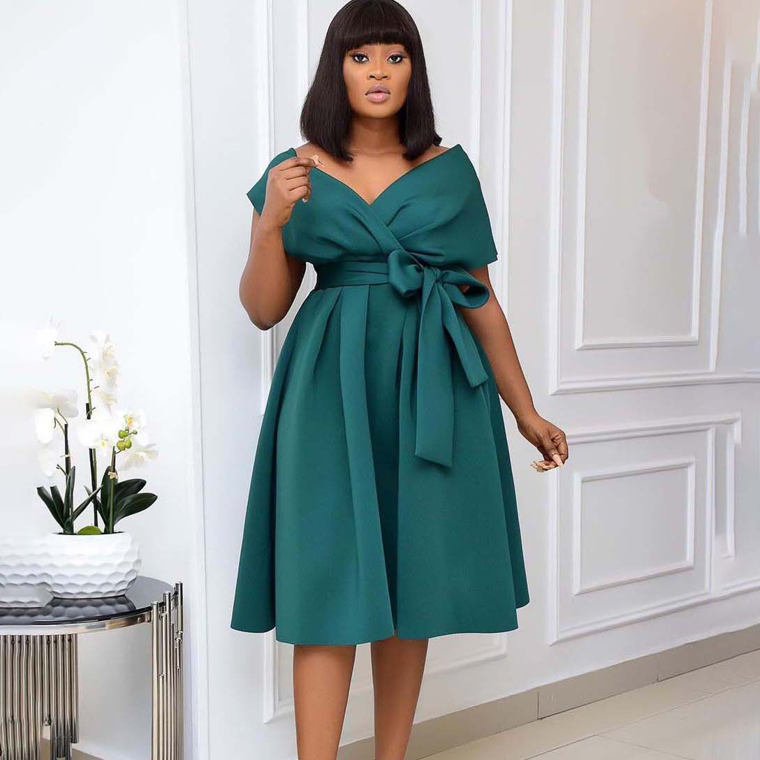 Plus Size Womens V Neck Dress Stylish Tie Detail Elegant Commuter Style Perfect for Work or Casual Occasions
