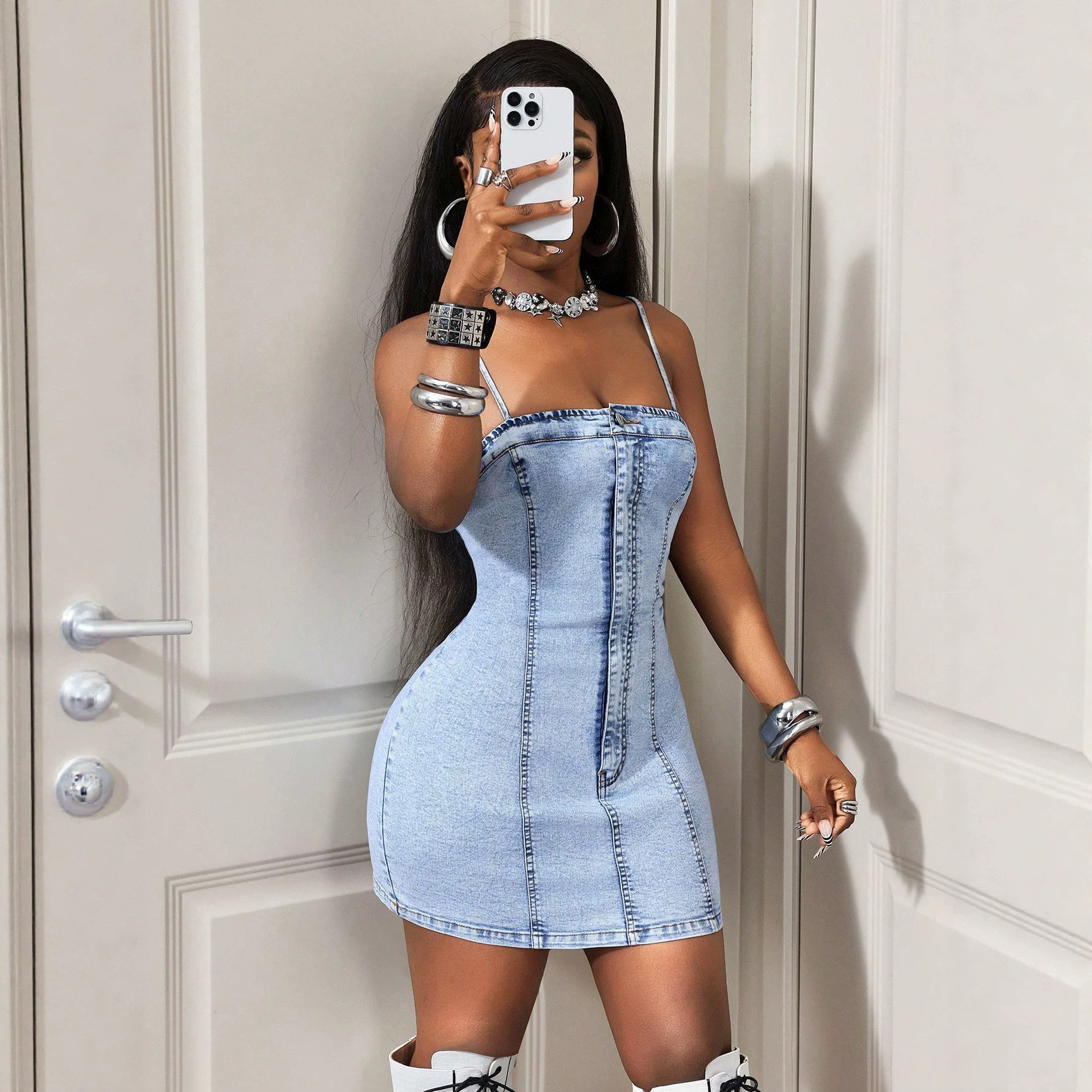 Denim Bodycon Dress Slim Fit Strapless Waist Cinching Casual Summer Wear Wholesale Available
