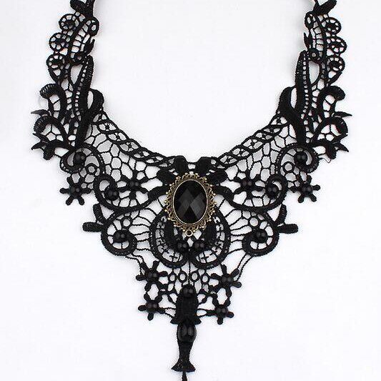 Gothic choker lace necklace women's necklace simple exaggerated black clavicle chain fake collar handmade jewelry