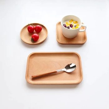 Wooden Tray Japanese Tea Tray Beech Wood Small Fresh Household Commercial Snack Cake Round Rectangular Oval Plate