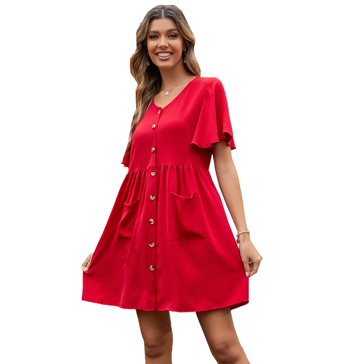 Vintage Court Style V Neck Elegant Dress Retro Design Flowy Fabric Suitable for Parties Wholesale Available