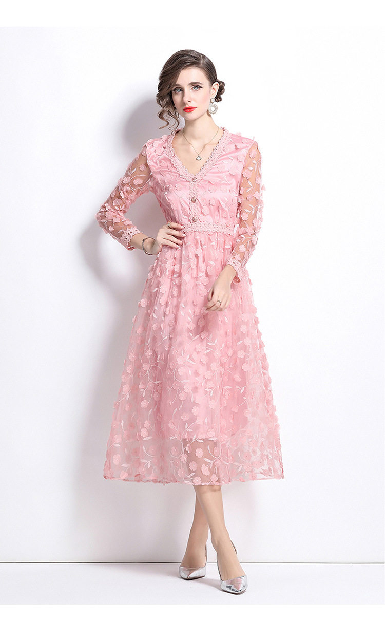 French Court Style V Neck Dress High End Embroidery Tulle Fabric Elegant Design Spring Autumn Evening Wear