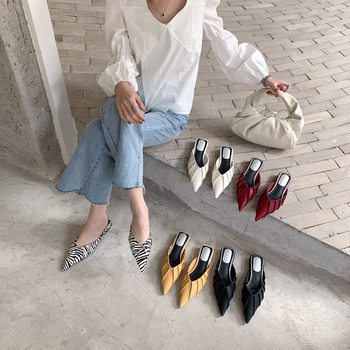 Baotou Pleated Flat Pointed Toe Slippers Flat Comfortable