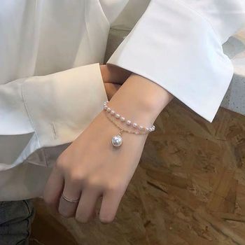 European and American Internet Celebrity Retro ins Simple Double-layer Pearl Bracelet Fashion Design Cold Style Hong Kong Style Fashionable Bracelet for Women