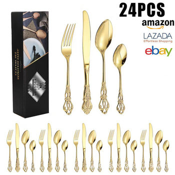 Cross-border Amazon Imperial Tableware Light Luxury 24-piece Set Western Food Gift Simple Steak Knife, Fork and Spoon Gift Box suit