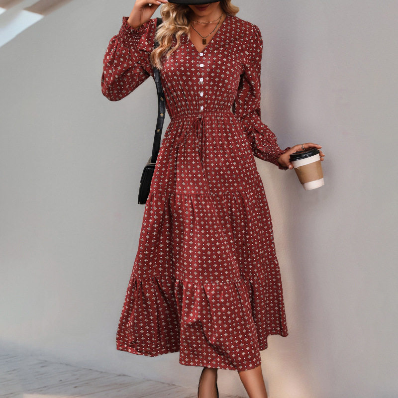 Long Sleeve Printed Maxi Dress Fashionable Design Autumn Style Comfortable Fit Wholesale Available
