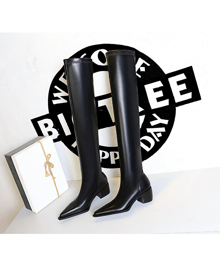 Boot nữ cổ cao quá gối gót vuông mũi nhọn phong cách thanh lịch — Màu cà phê, Màu đen, Màu Kaki