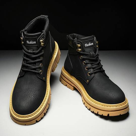 2025 Summer New High-Top Martin Boots Men's Trendy Versatile Thick-Soled Casual Leather Shoes Workwear Sneakers Trendy Shoes Men