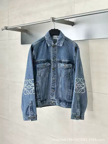 Loewe High-Version 25SS New Collection Versatile Trendy Laser-Embroidered Blue Denim Long-Sleeve Jacket