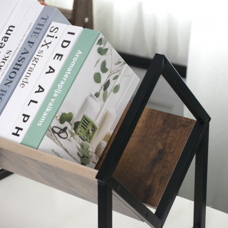 Wooden Movable Retro Bookshelf Floor-Standing Vinyl Record Storage Rack File Storage Rack Wooden Display Rack