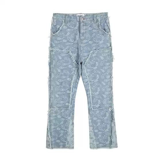 New European and American retro street INS trendy cashew flower micro flared jeans fashionable casual loose jeans