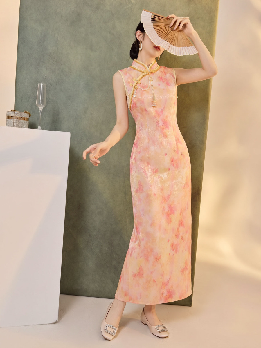 Đầm ôm body nữ cổ đứng không tay họa tiết hoa nhẹ nhàng