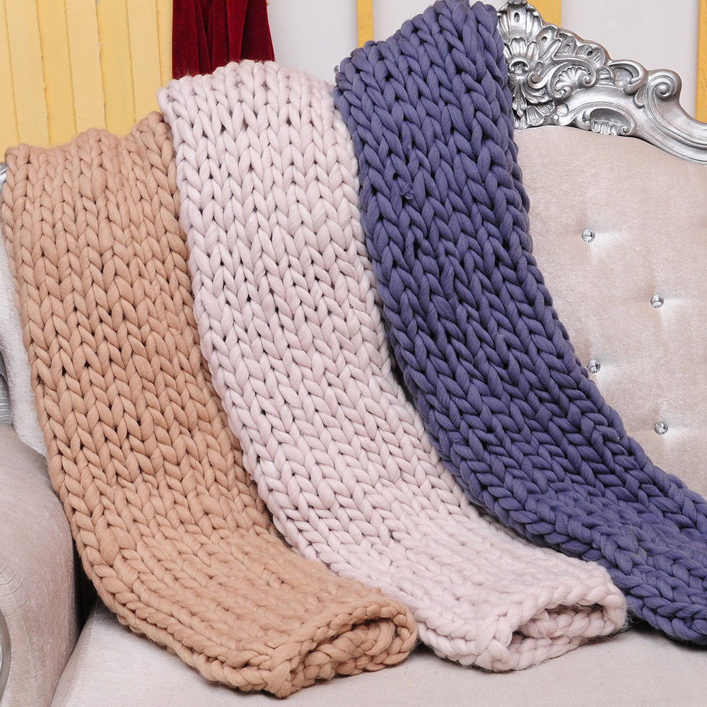 Cross-Border New Hand-Woven Blanket Extra Thick Woolen Blanket Thick Thread Blanket Blanke Knitted Sofa Blanket Cover Blanket