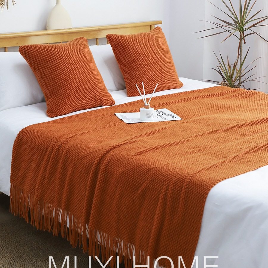 Morandi Knitted Blanket B&B Bedside Towel Blanket Decorative Towel Living Room Nap Blanket Light Luxury Sofa Blanket