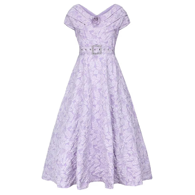 French Style Blue Floral Maxi Dress for Women Summer High Waist Puff Sleeves A Line Silhouette Elegant Casual Wear