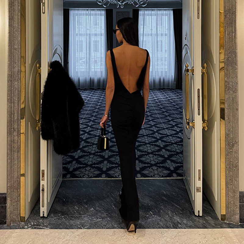 Elegant V Neck Backless Mermaid Maxi Dress Slim Fit Sexy Silhouette High Quality Fabric Perfect for Evening Events