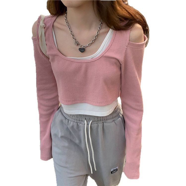 Womens Long Sleeve Crop T Shirt Slim Fit Early Autumn Casual Wear