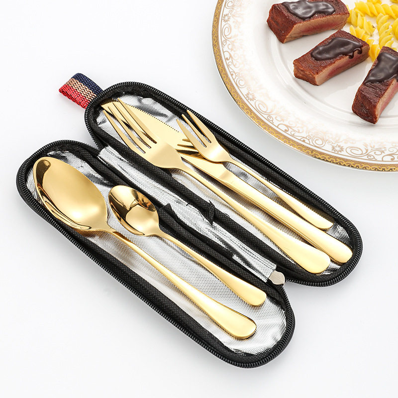 Amazon Cross-Border Stainless Steel Portable 5-Piece Tableware Set Table Knife, Fork, Spoon and Chopsticks Travel Tableware Set