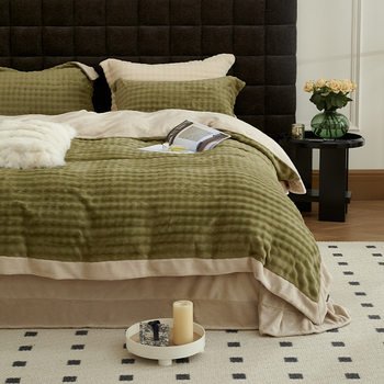 Class a milk velvet four-piece fur-grade rabbit plush quilt cover winter coral velvet bed sheet quilt cover three-piece bed set