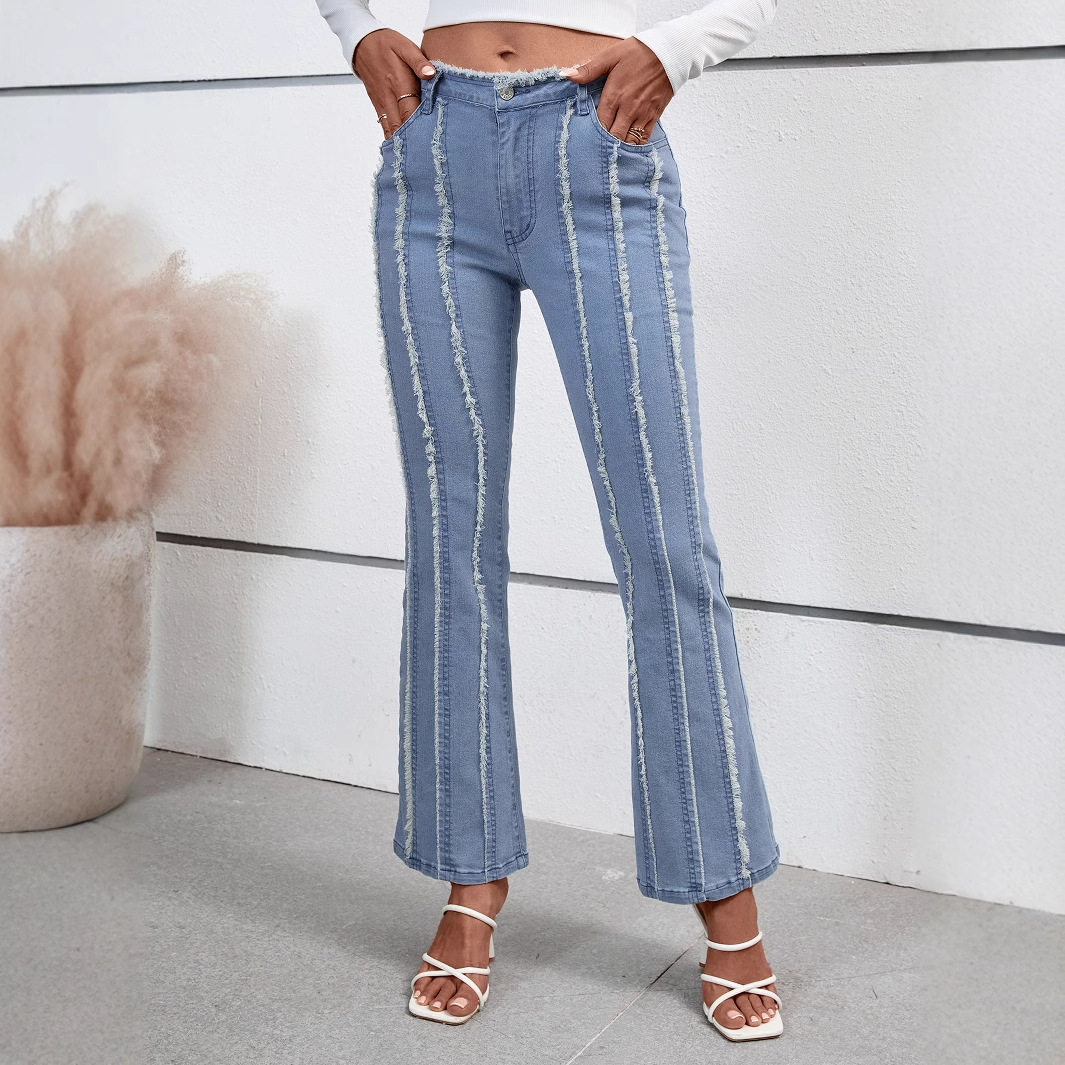 Womens Casual Flared Hem Denim Pants Versatile Comfortable Trendy Everyday Wear Wholesale Available