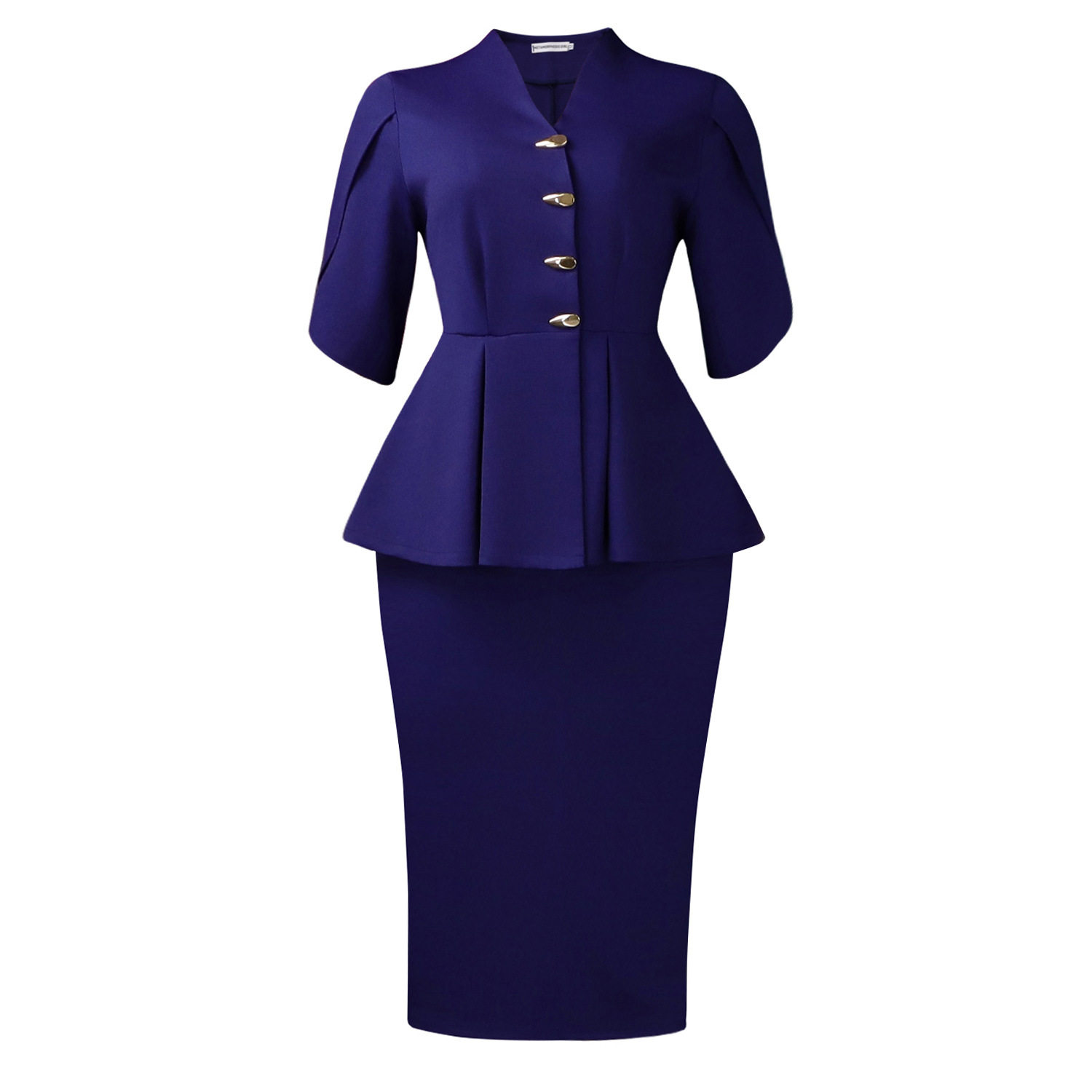Elegant Plus Size African Dress Slim Fit Ruffled Hem V Neck Short Sleeve Casual or Formal Occasion Wholesale