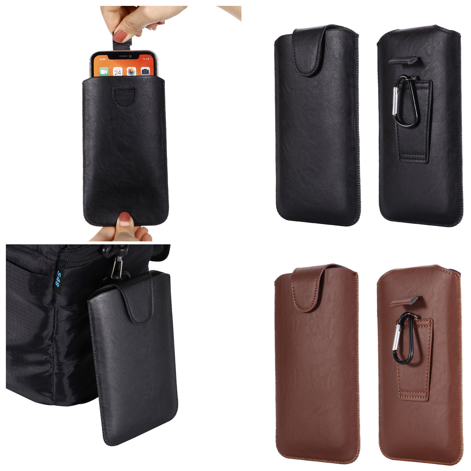 Suitable for MATE50 Hanging Waist Mobile Phone Waist Bag Wearing Belt with Mountaineering Buckle Universal Lock Edge Universal Mobile Phone Leather Case