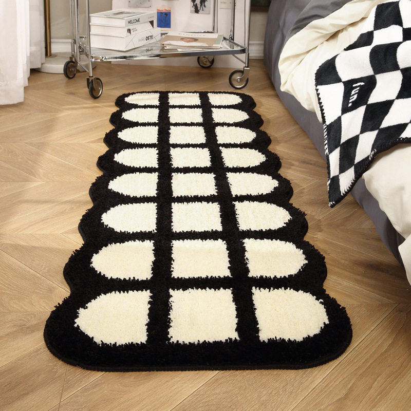 Black and White Checkered Bedroom Carpet Ins Style Bedside Blanket Long Sofa Coffee Table Mat Bed Front Bay Window Floor Mat Plush Master Bedroom