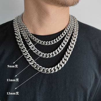 European and American Retro Frosted Necklace Jewelry Men's Stainless Steel Cuban Stamped Collar Sweater Chain High-End Jewelry Wholesale