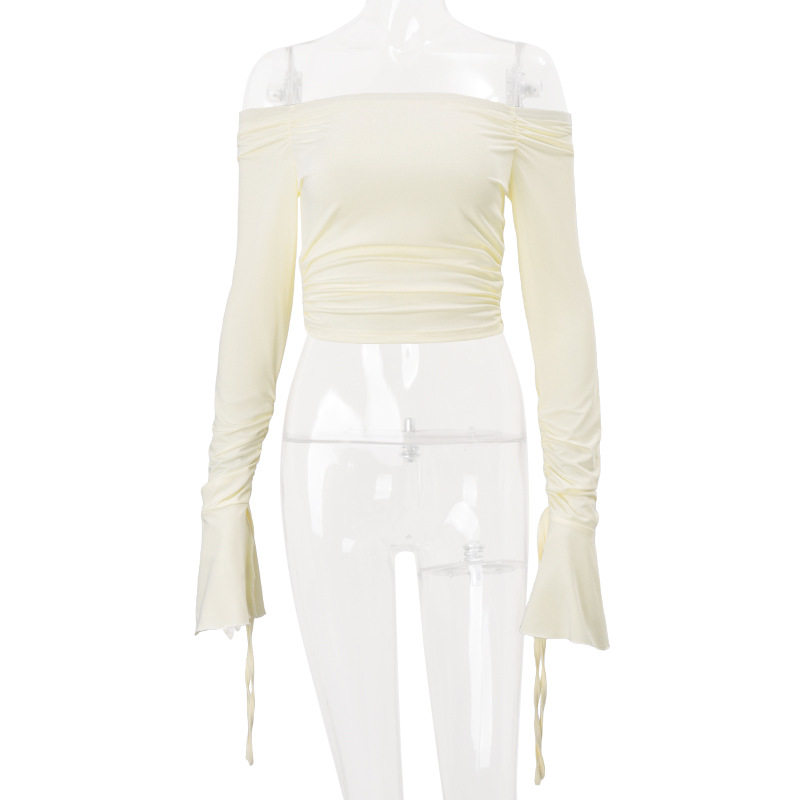Off Shoulder Ruffled Long Sleeve T Shirt Slim Fit Chic Style Summer Fashion Wholesale Available