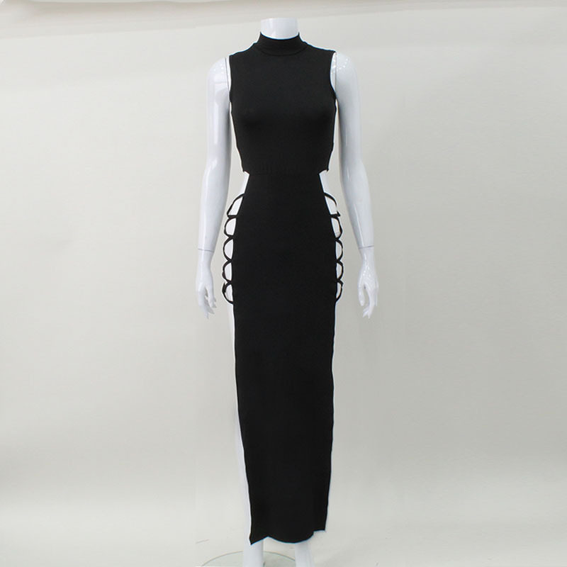 Sleeveless Bodycon Dress High Waist Split Design Lace Up Hollow Out Sexy Night Out or Party Wear Wholesale